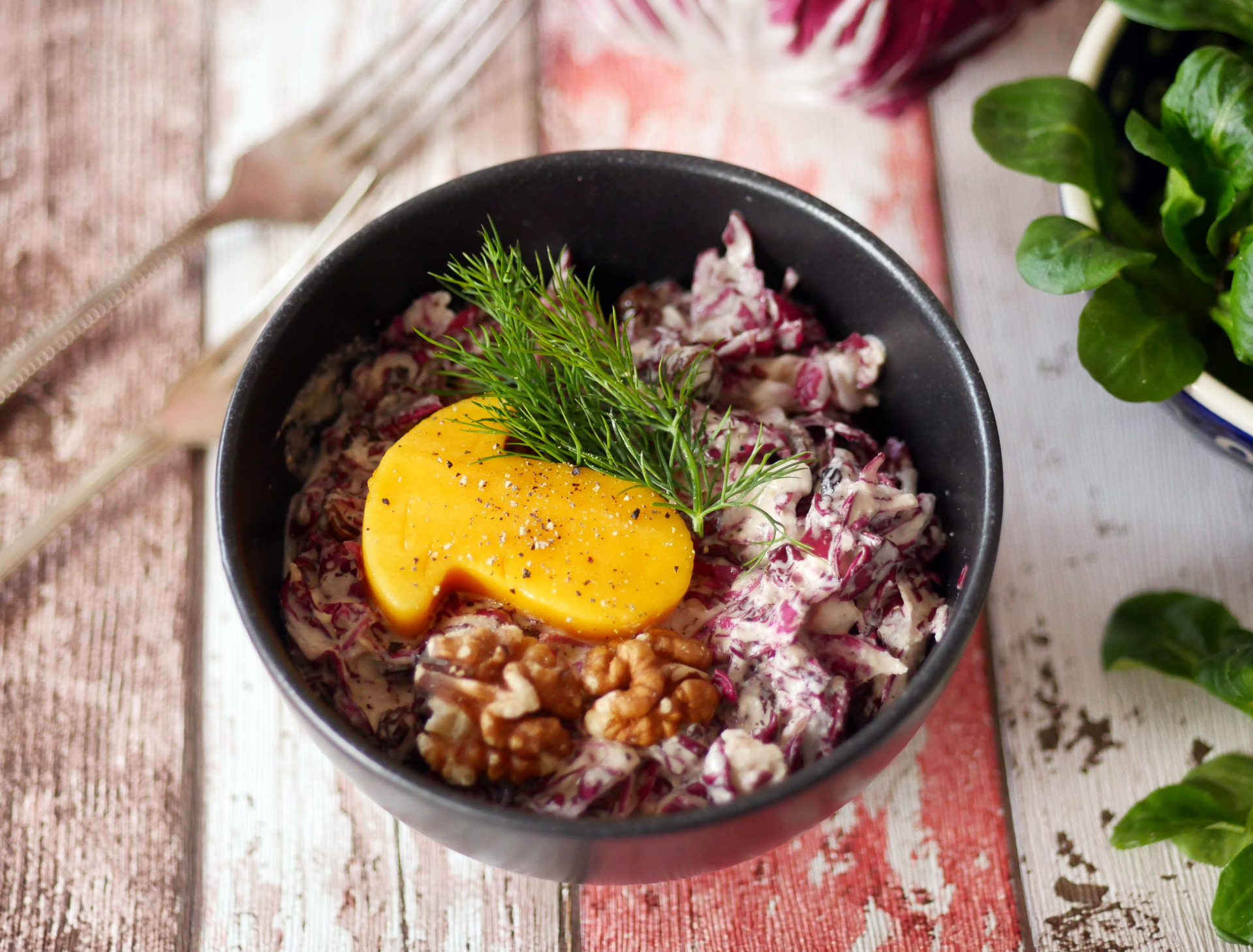 Radicchio mit Ahornsirup-Vanille-Creme