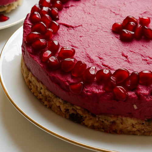 Red Diamond Cake mit pinker Creme und Granatapfelkernen